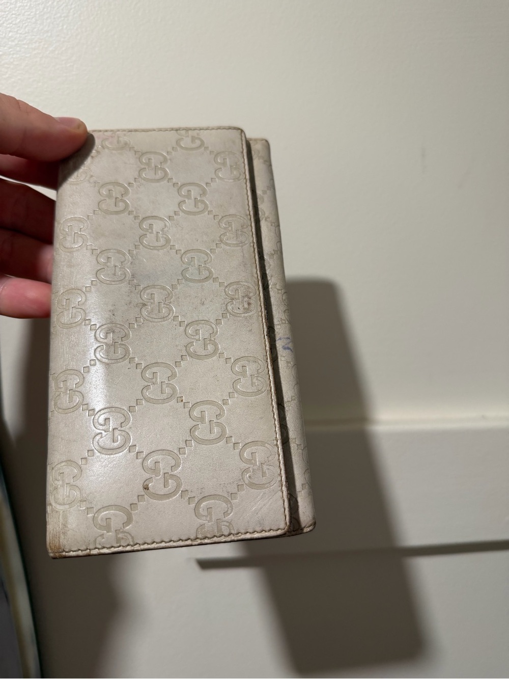 Gucci Cream Embossed GG Long Leather Wallet